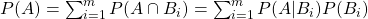 P(A) = \sum_{i=1}^m P(A \cap B_i) = \sum_{i=1}^m P(A | B_i) P(B_i)